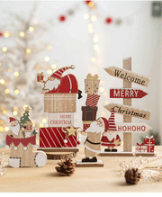 Wooden Christmas Tabletop Decorations Bulk Set for Home Office Party Centerpieces