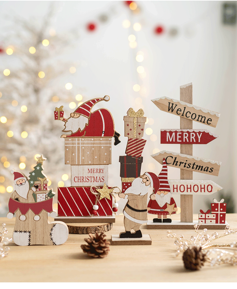Wooden Christmas Tabletop Decorations Bulk Set for Home Office Party Centerpieces