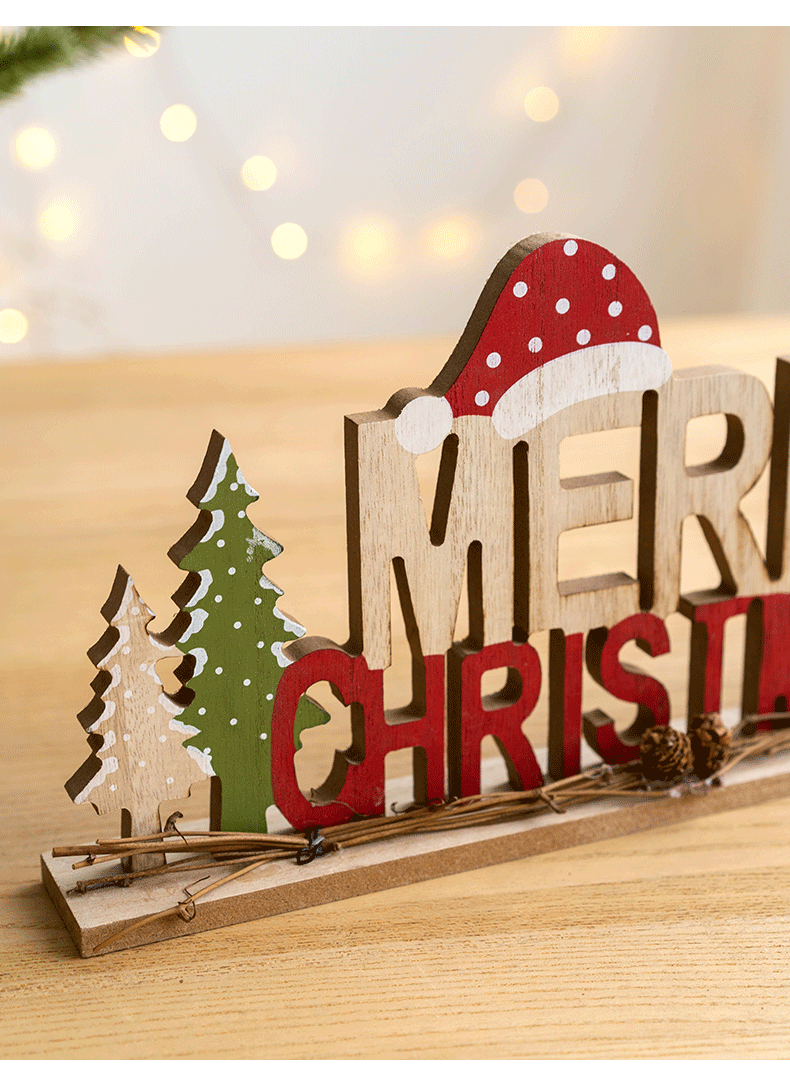 Wooden Christmas Tabletop Decorations Bulk Set for Home Office Party Centerpieces