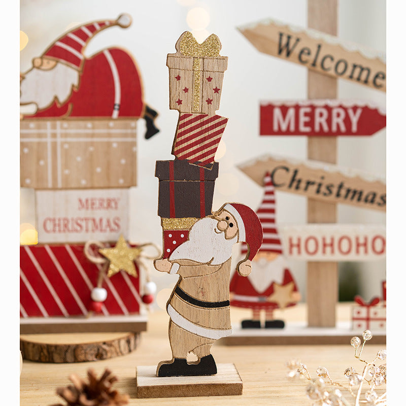 Wooden Christmas Tabletop Decorations Bulk Set for Home Office Party Centerpieces