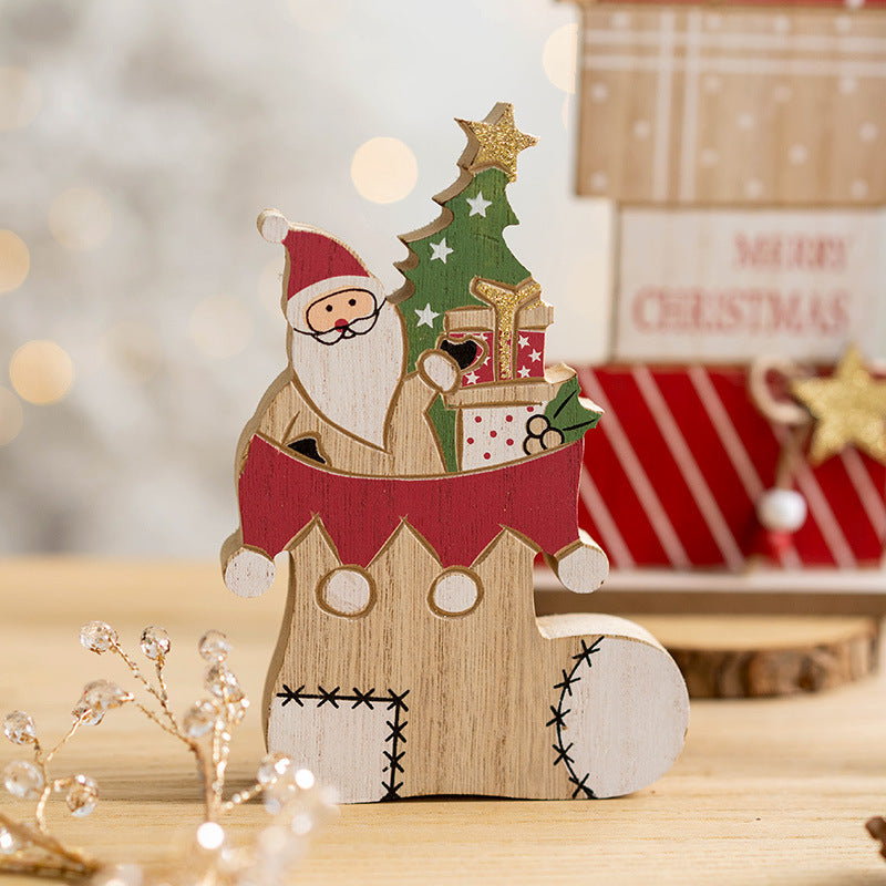 Wooden Christmas Tabletop Decorations Bulk Set for Home Office Party Centerpieces