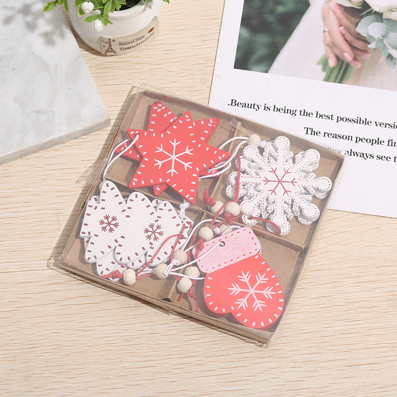 Wooden Christmas Tree Ornaments Set with Elk, Snowflake, and Gloves Designs – Bulk Decorative Holiday Supplies