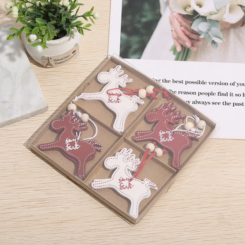 Wooden Christmas Tree Ornaments Set with Elk, Snowflake, and Gloves Designs – Bulk Decorative Holiday Supplies