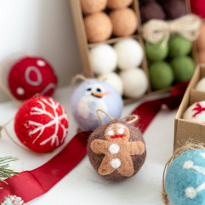 Snowman Wool Felt Ball Pom Poms Hanging Ornaments for Christmas Tree Holiday Decor, Bulk Quantity