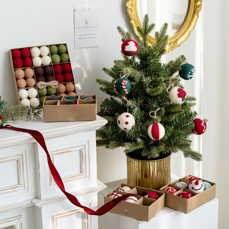 Snowman Wool Felt Ball Pom Poms Hanging Ornaments for Christmas Tree Holiday Decor, Bulk Quantity