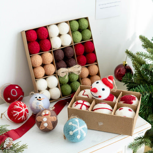Snowman Wool Felt Ball Pom Poms Hanging Ornaments for Christmas Tree Holiday Decor, Bulk Quantity