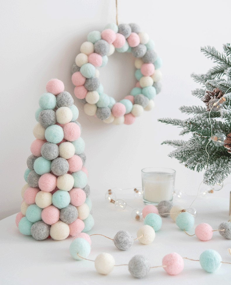 Bulk Wool Felt Christmas Tree Ornaments 20 Pcs Pom Pom Garland Balls Hanging Wreath Decorations