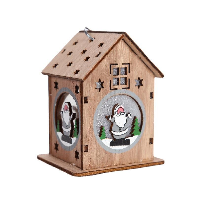 10 Pcs Christmas Glitter Cabin House Ornaments with Cartoon Santa Pendant Artificial Holiday Decorations