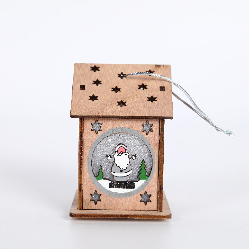 10 Pcs Christmas Glitter Cabin House Ornaments with Cartoon Santa Pendant Artificial Holiday Decorations