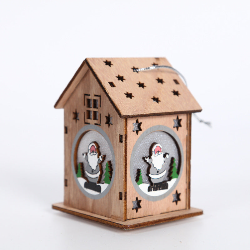 10 Pcs Christmas Glitter Cabin House Ornaments with Cartoon Santa Pendant Artificial Holiday Decorations