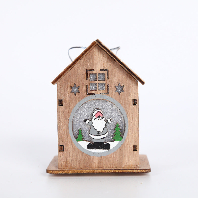 10 Pcs Christmas Glitter Cabin House Ornaments with Cartoon Santa Pendant Artificial Holiday Decorations