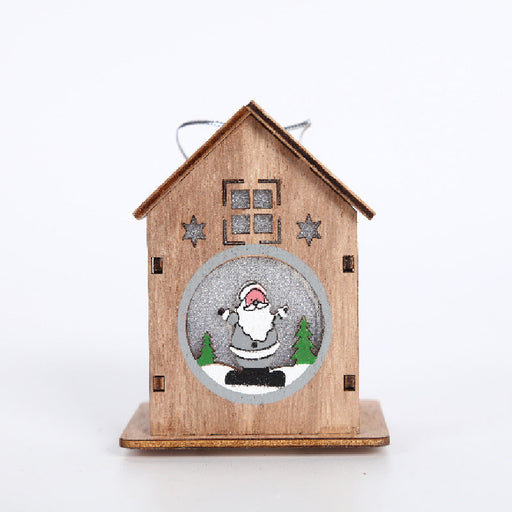 10 Pcs Christmas Glitter Cabin House Ornaments with Cartoon Santa Pendant Artificial Holiday Decorations