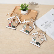 10 Pcs Wooden Snow House Hanging Ornaments with Rope Christmas Decorations Bulk