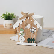 10 Pcs Wooden Snow House Hanging Ornaments with Rope Christmas Decorations Bulk