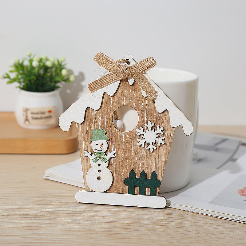 10 Pcs Wooden Snow House Hanging Ornaments with Rope Christmas Decorations Bulk
