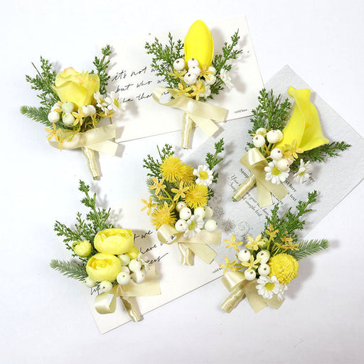 Yellow Artificial Corsage and Boutonniere Set 10 Pcs Rustic Vintage Wedding Proms