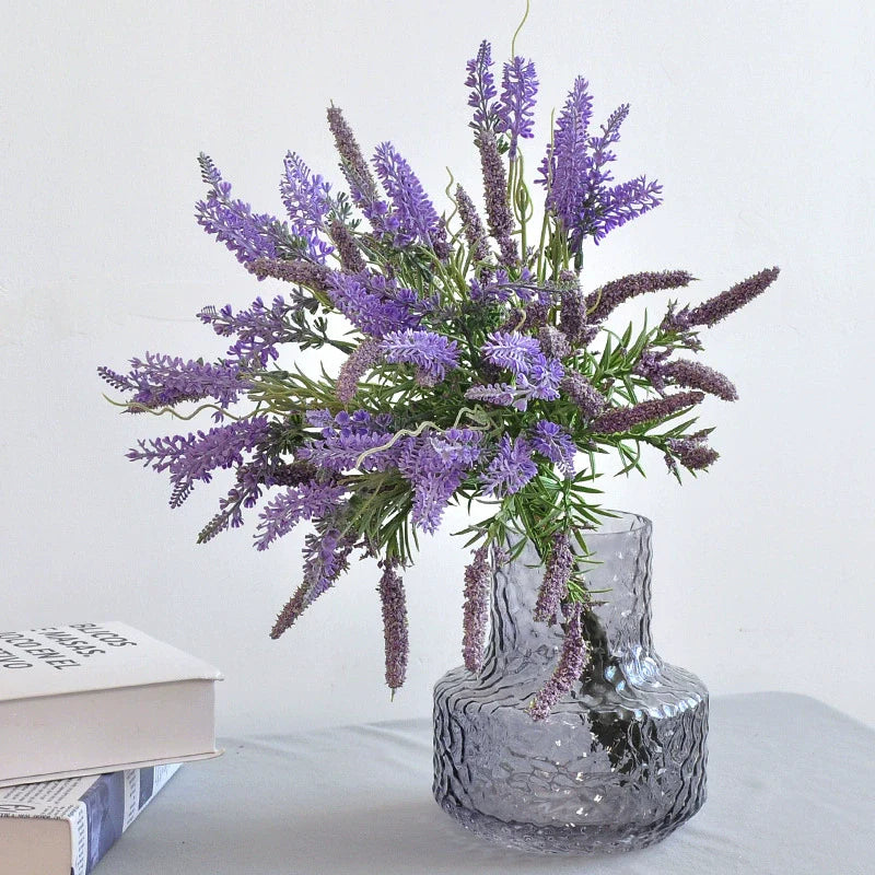 17.7 Inch Artificial Lavender Bouquet, Bulk Faux Lavender Flowers, 1 Bunch