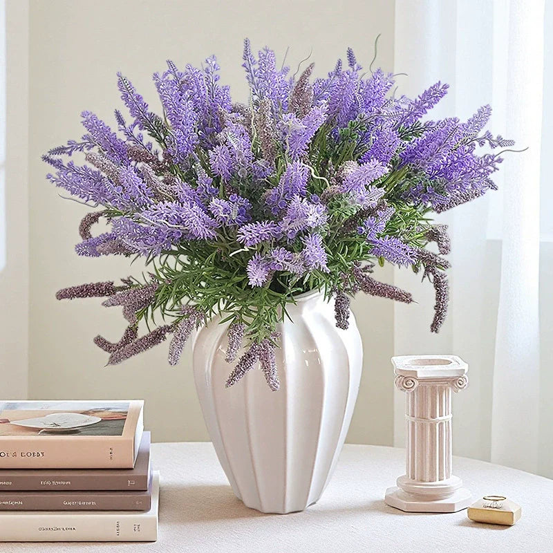 17.7 Inch Artificial Lavender Bouquet, Bulk Faux Lavender Flowers, 1 Bunch
