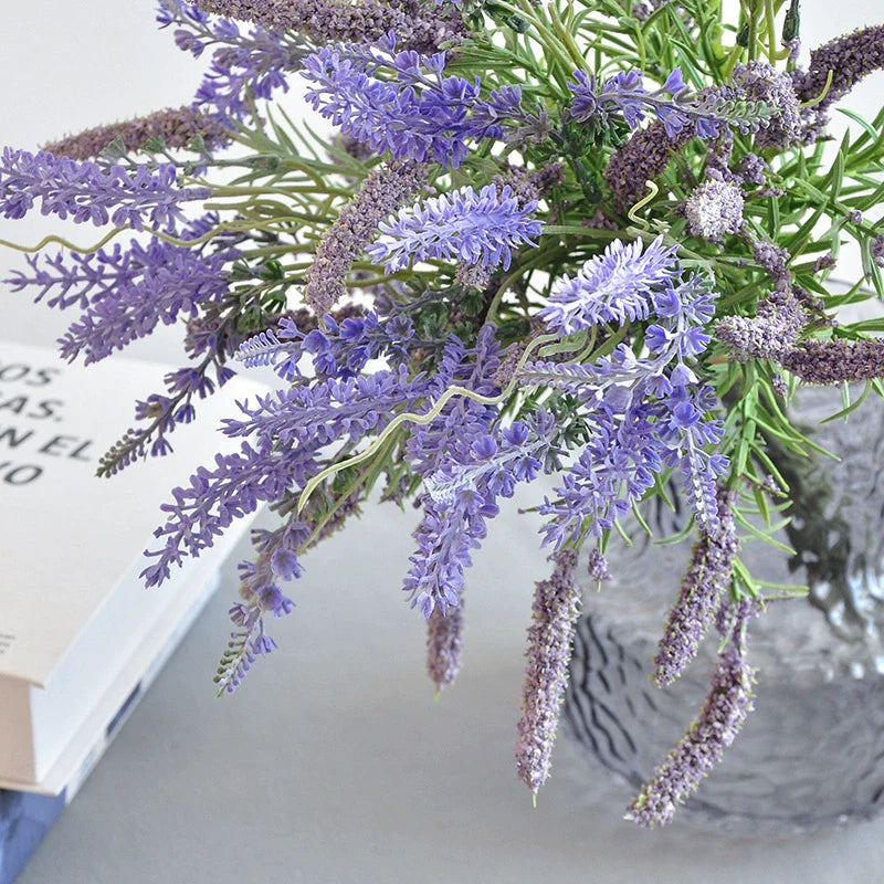 17.7 Inch Artificial Lavender Bouquet, Bulk Faux Lavender Flowers, 1 Bunch