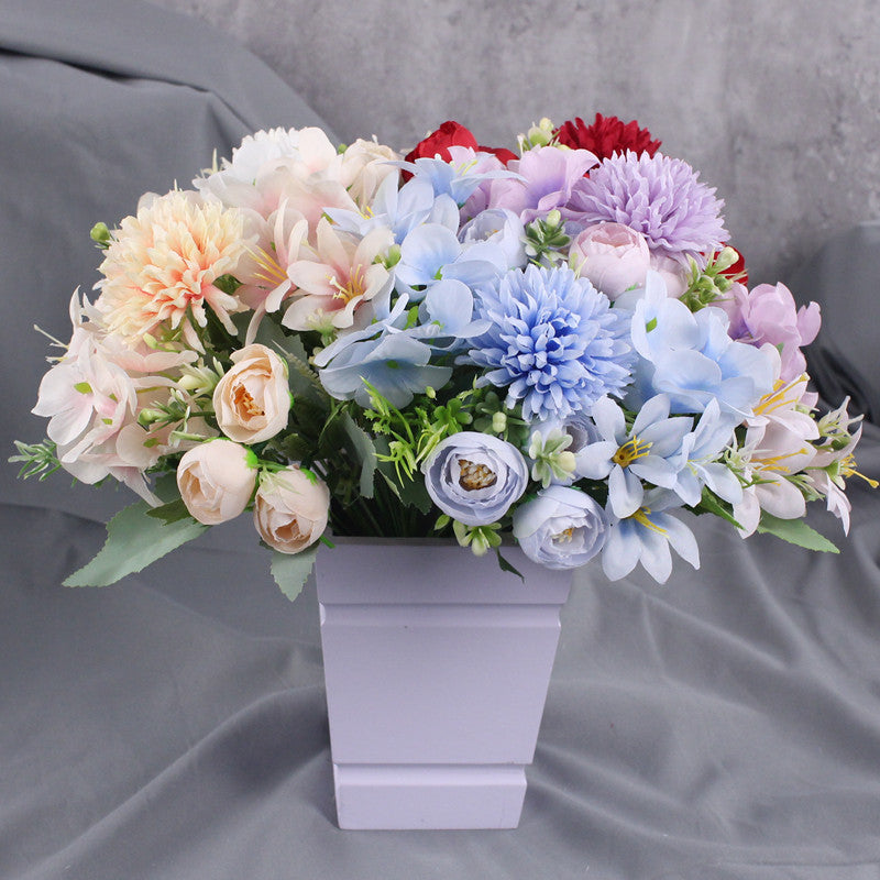 12 Inch Mixed Artificial Hydrangea Peony Chrysanthemum Lily Bush Bouquet, 1 Pc