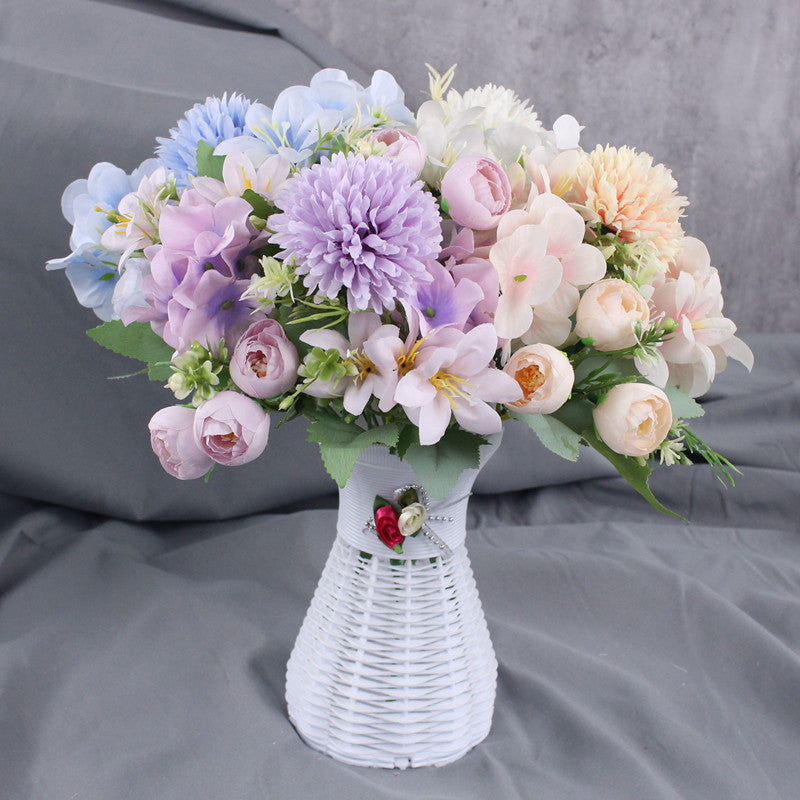 12 Inch Mixed Artificial Hydrangea Peony Chrysanthemum Lily Bush Bouquet, 1 Pc