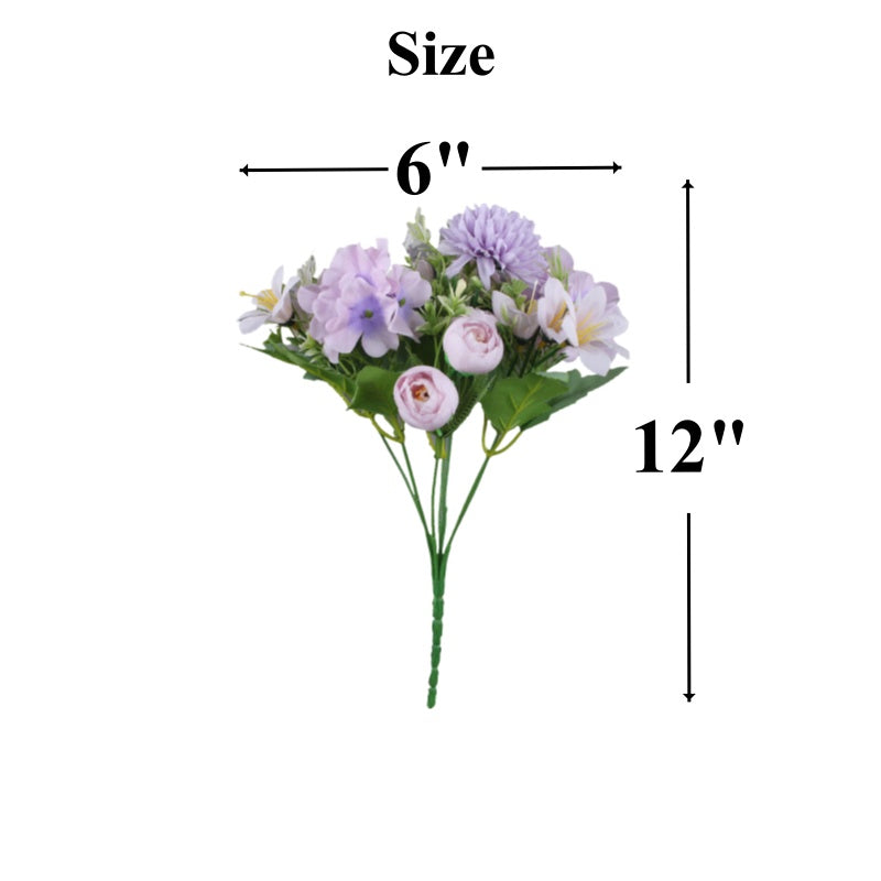 12 Inch Mixed Artificial Hydrangea Peony Chrysanthemum Lily Bush Bouquet, 1 Pc