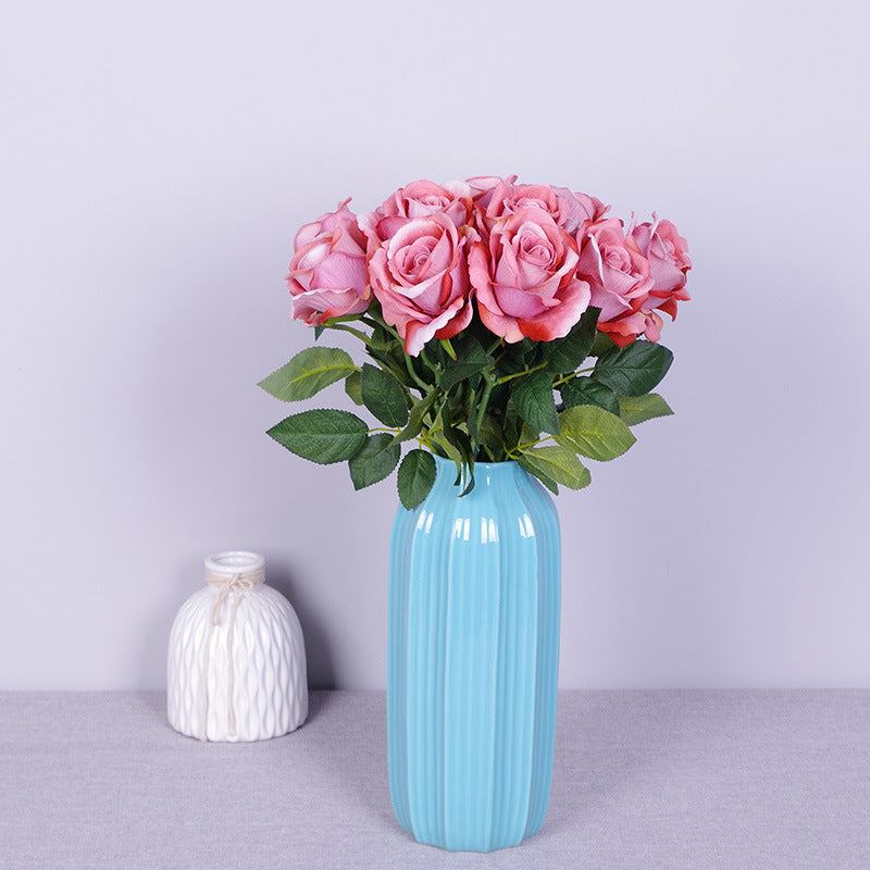 10 Pcs Artificial Silk Roses Bouquet, Bionic Flannel, for Floral Arrangement & Decor