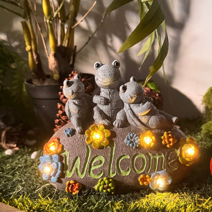 Bunny Family Welcome Garden Decor - Outdoor Patio Cute Yard Accent