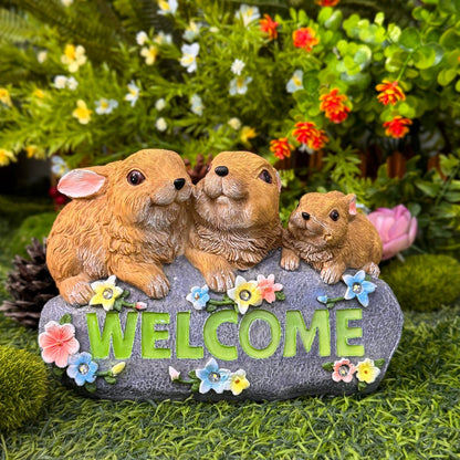 Bunny Family Welcome Garden Decor - Outdoor Patio Cute Yard Accent