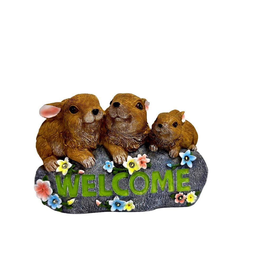 Bunny Family Welcome Garden Decor - Outdoor Patio Cute Yard Accent
