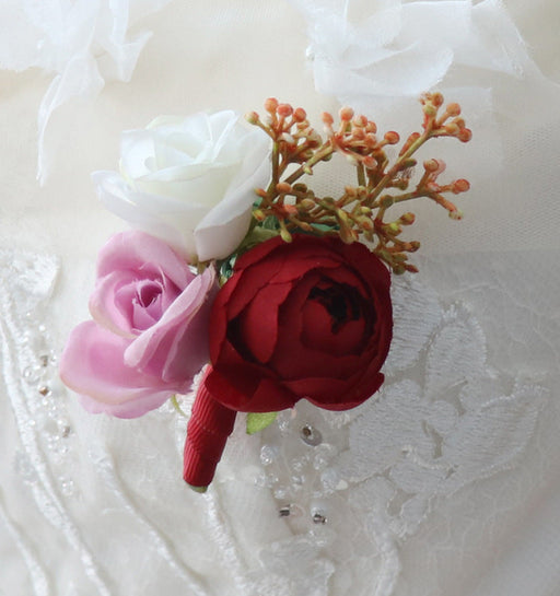 Burgundy Peony Boutonnieres Bulk Pack Artificial Silk Flowers 12 Pcs