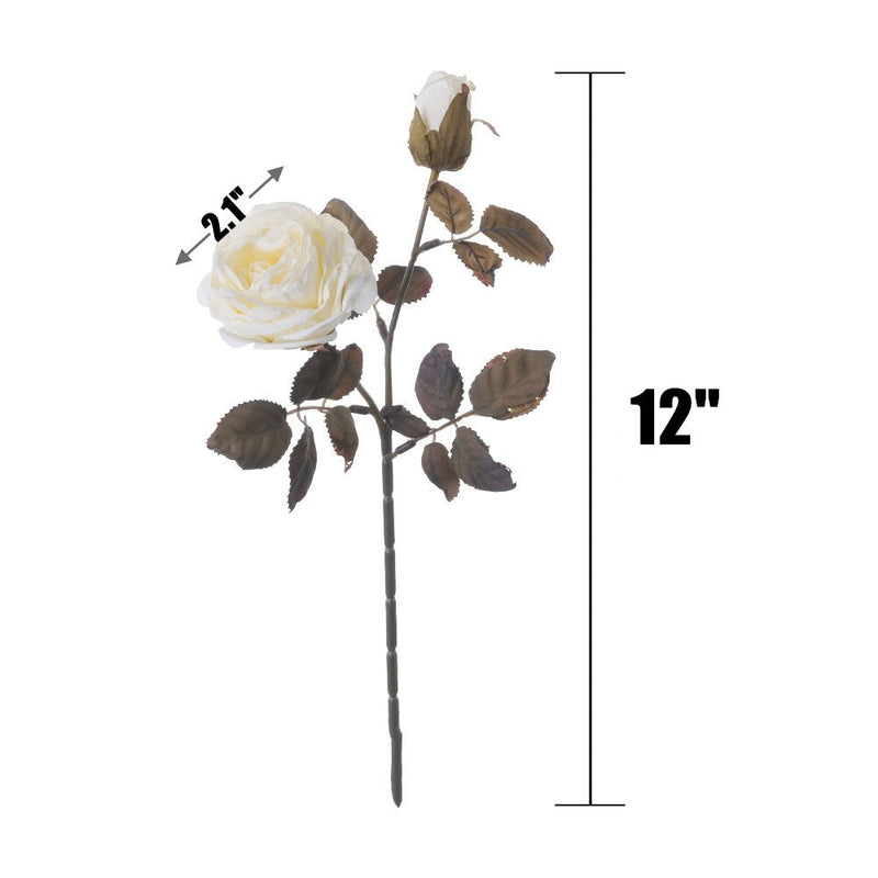 12 Inch Burnt Edge Vintage Rose Stem Spray, 10 Pcs Artificial Flowers Bulk