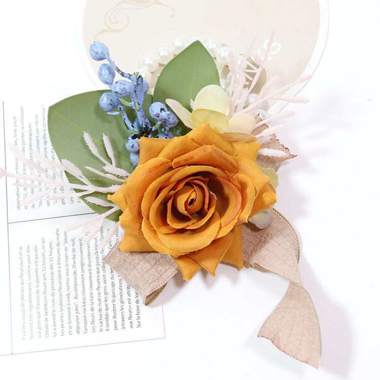 Handmade Orange Rose Wrist Corsage, Bulk Quantity, Artificial Flowers