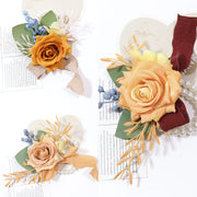 Handmade Orange Rose Wrist Corsage, Bulk Quantity, Artificial Flowers