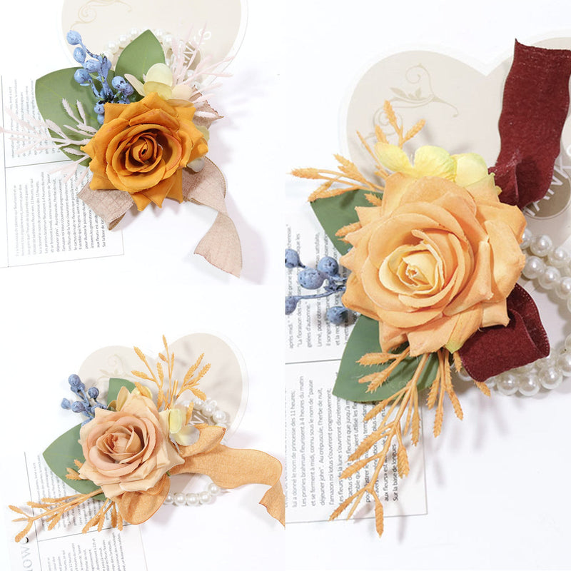 Handmade Orange Rose Wrist Corsage, Bulk Quantity, Artificial Flowers