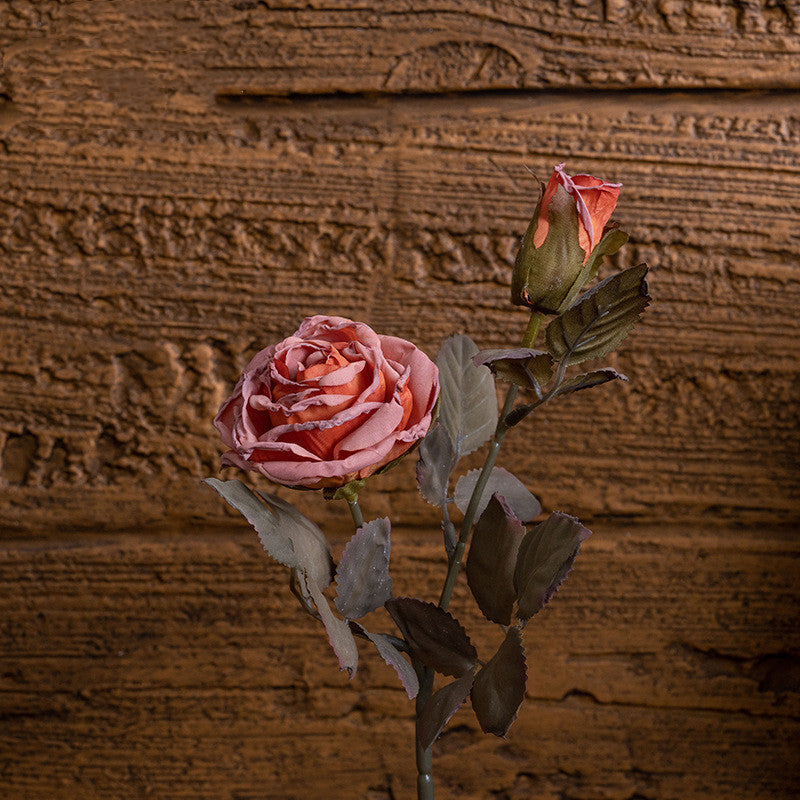 12 Inch Burnt Edge Vintage Rose Stem Spray, 10 Pcs Artificial Flowers Bulk