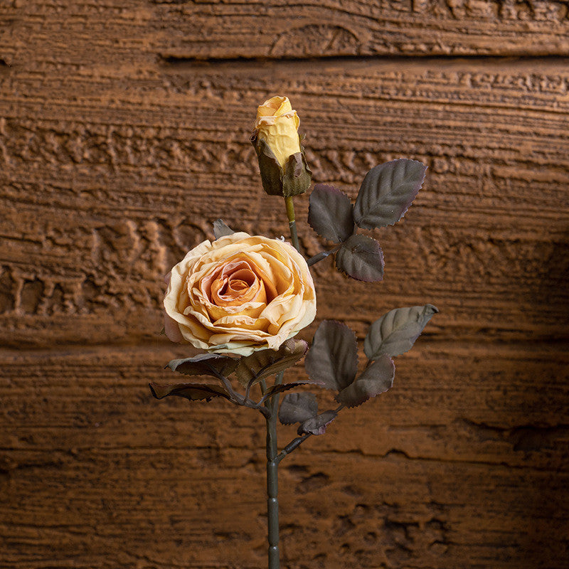 12 Inch Burnt Edge Vintage Rose Stem Spray, 10 Pcs Artificial Flowers Bulk