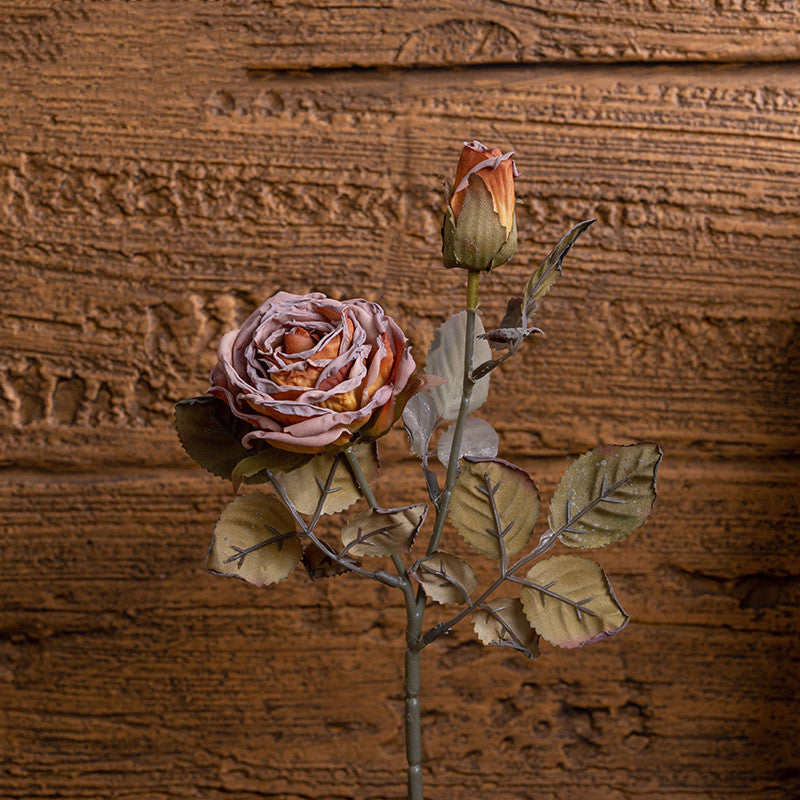 12 Inch Burnt Edge Vintage Rose Stem Spray, 10 Pcs Artificial Flowers Bulk