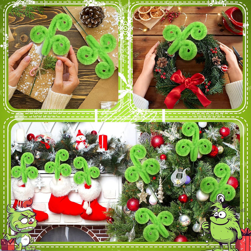 10 Pcs Green Furry Christmas Tree Picks Ornaments Artificial Holiday Decorations Bulk