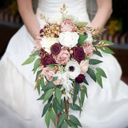 10 Pcs Dusty Rose Artificial Cascading Rose and Peony Bridal Bouquets for Wedding