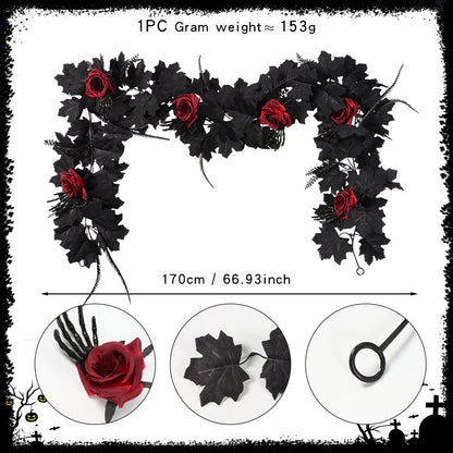 Christmas/Halloween Faux Vine Garland - Black Artificial Maple Leaf Vine for Home & Wedding 67 Inches Long