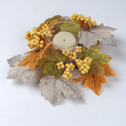 Thanksgiving Harvest Festival Fall Maple Leaf Candle Ring - Autumn Pumpkin & Berry Table Decor