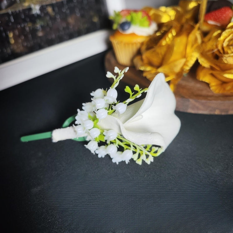 10 Pcs Artificial Calla Lily and Lily of The Valley Boutonnieres Mixed Flowers