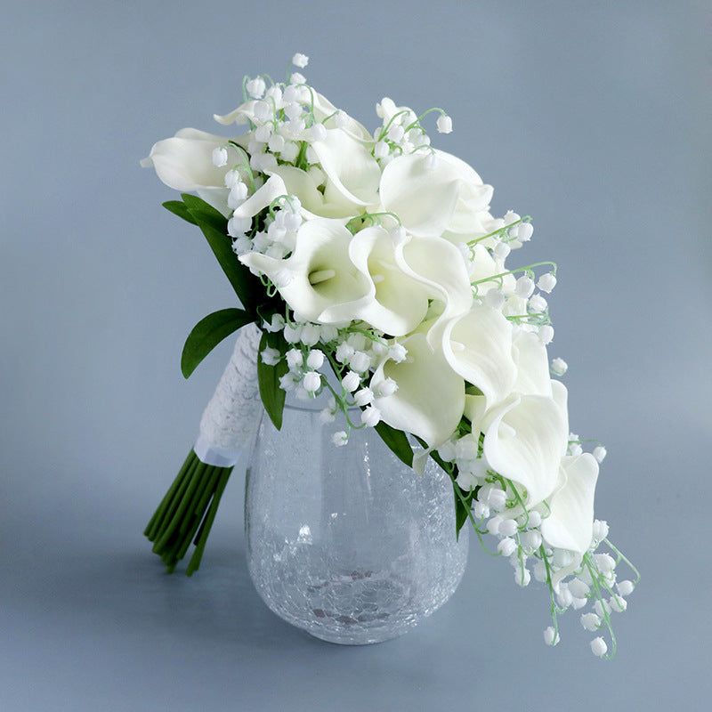 9 Inch Calla Lily Cascading Bridal Wedding Bouquet with Lily of The Valley Artificial Flowers Bulk Wholesale
