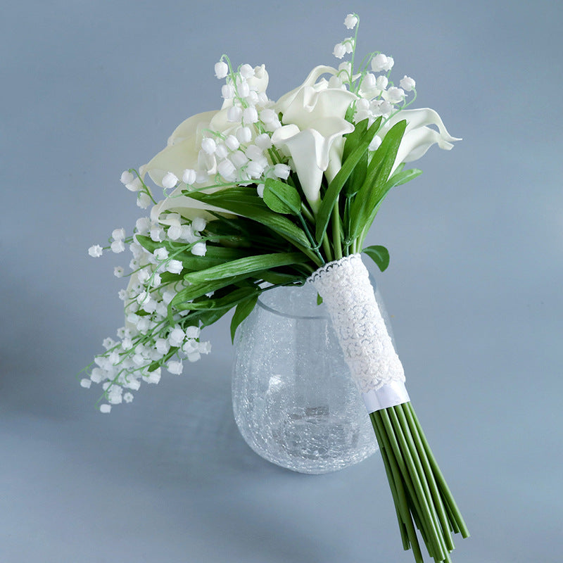 9 Inch Calla Lily Cascading Bridal Wedding Bouquet with Lily of The Valley Artificial Flowers Bulk Wholesale