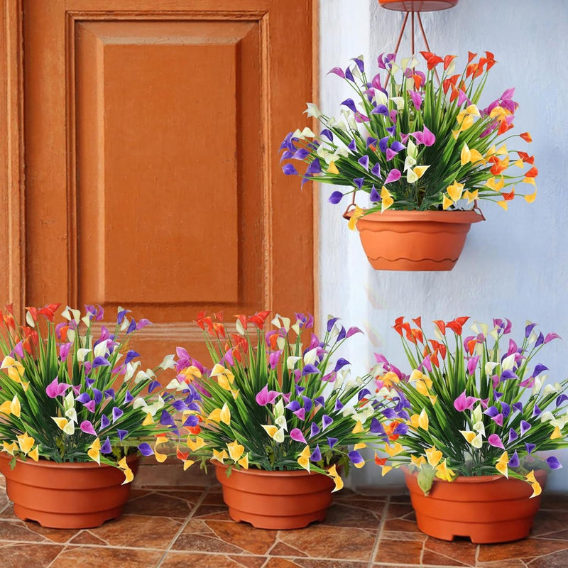 Calla Lily Bush Flowers 10 Pcs UV Resistant Artificial Shrubs for Outdoor and Indoor Hanging Planters 12 Inch