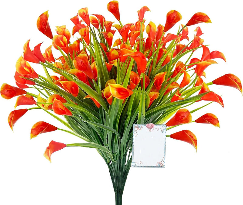Calla Lily Bush Flowers 10 Pcs UV Resistant Artificial Shrubs for Outdoor and Indoor Hanging Planters 12 Inch