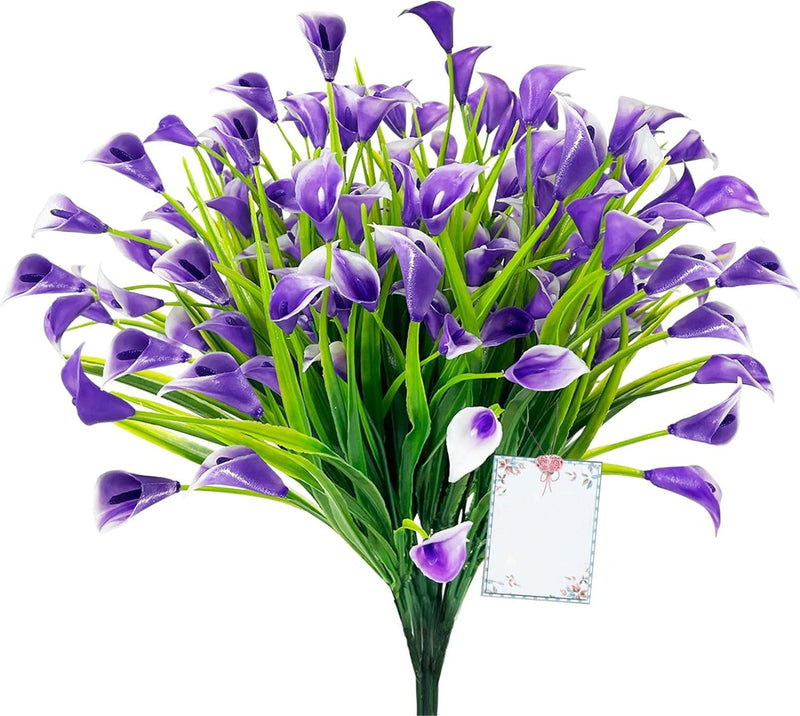 Calla Lily Bush Flowers 10 Pcs UV Resistant Artificial Shrubs for Outdoor and Indoor Hanging Planters 12 Inch