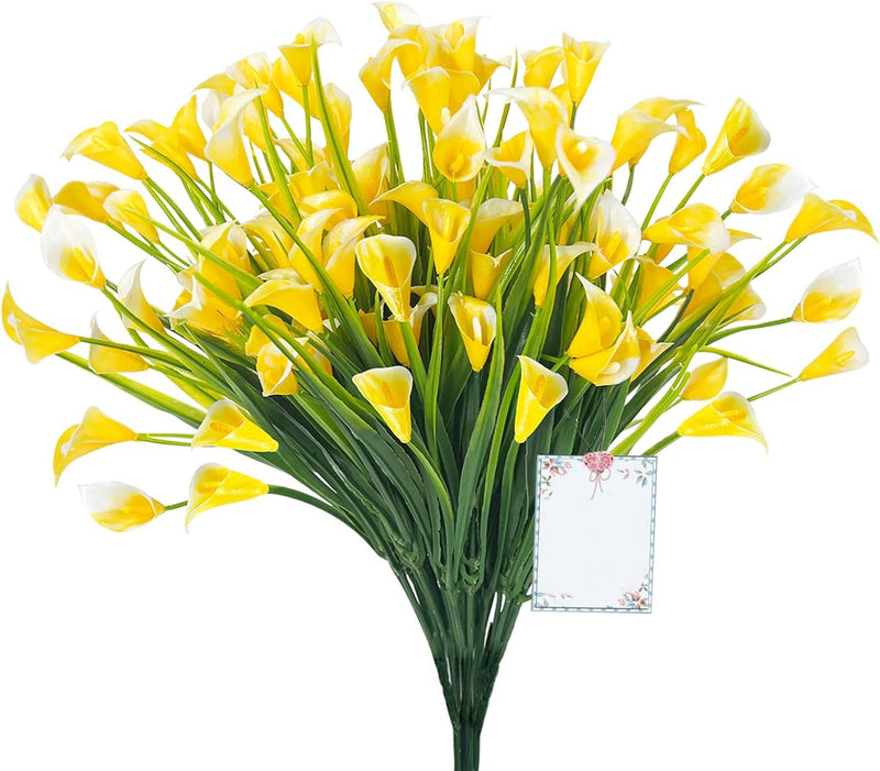 Calla Lily Bush Flowers 10 Pcs UV Resistant Artificial Shrubs for Outdoor and Indoor Hanging Planters 12 Inch
