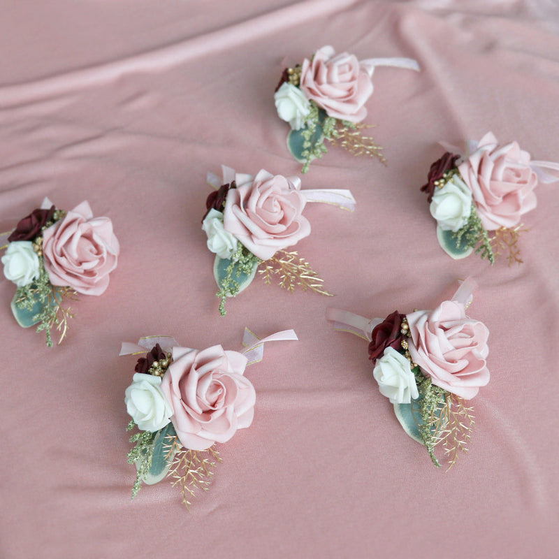Cameo Rose Boutonniere 12 Pcs Artificial Silk Flowers Wedding Bulk Wholesale